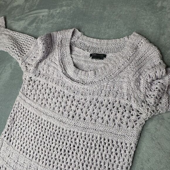 BCBG MaxAzria Sz XL Sweater Dress Crochet Knit Long Sleeve Boho Lavender Lilac - Picture 12 of 13